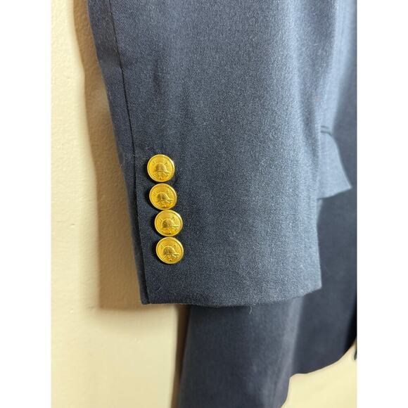 Polo Ralph Lauren Made in USA 100% Worsted Wool Navy Blazer Gold Buttons VTG 20 - Picture 5 of 14